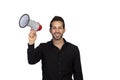 Young businessman with a Megaphone proclaiming something