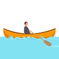 Young businessman paddling in the river boat. Rowing the boat alone Royalty Free Stock Photo