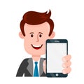 Young businessman person holding smartphone