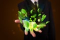 Young businessman presenting eco green leaf recycle energy concept Royalty Free Stock Photo