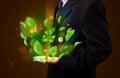 Young businessman presenting eco green leaf recycle energy concept Royalty Free Stock Photo
