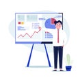 Young Businessman presenting marketing data on a presentation screen board explaining charts Royalty Free Stock Photo