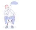 Young businessman sitting on a chair thinking. Hand drawn