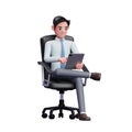 Young businessman sitting with crossed legs playing tablet Royalty Free Stock Photo