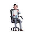 Young businessman sitting in office chair and holding tablet with both hands showing screen Royalty Free Stock Photo