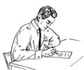 Young businessman sitting at the table and writing, handwritten letter