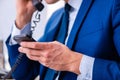 The young businessman sitting and working in the office Royalty Free Stock Photo