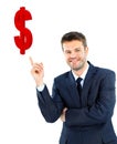 Young businessman smiling and points Royalty Free Stock Photo