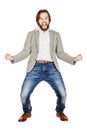 Young businessman standing in boxer position and ready to fight