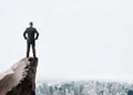 Young businessman standing on edge of rock mountain