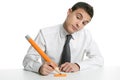 Young businessman student thinking with pencil