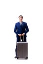 The young businessman with suitcase isolated on white background