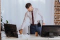 businessman work near computers and coffee Royalty Free Stock Photo