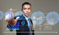 Young businessman touching icon Royalty Free Stock Photo
