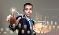 Young businessman touching icon Royalty Free Stock Photo