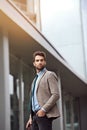 Young, businessman and in urban city fashion near corporate company thinking about career path. Professional, man and Royalty Free Stock Photo