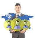 Young businessman with virtual worldwide friends isolated Royalty Free Stock Photo