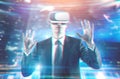 Young businessman, VR glassses inerface