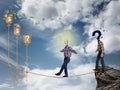 Young businessman walking on the rope Royalty Free Stock Photo