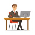 Young businessman working on his computer vector Illustration Royalty Free Stock Photo