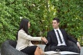 Business Collaboration.Young businessmen shake hands When the news is good. Royalty Free Stock Photo