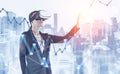 Woman in VR glasses working with graph in city Royalty Free Stock Photo