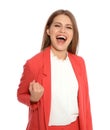 Young businesswoman celebrating victory Royalty Free Stock Photo