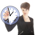 Young businesswoman with clock isolated