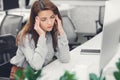 Young businesswoman with closed eyes suffering from headache Royalty Free Stock Photo