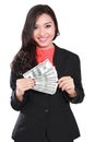 Young businesswoman with dollars in her hands