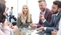 young businesswoman explaining new tasks at a working meeting. Royalty Free Stock Photo