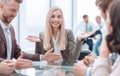 young businesswoman explaining new tasks at a working meeting. Royalty Free Stock Photo