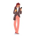 Young Businesswoman in Formal Wear and Shoulder Bag Drinking Coffee in Disposable Cup and Read Message on Phone