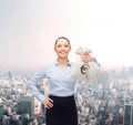 Young businesswoman holding money bags with euro Royalty Free Stock Photo