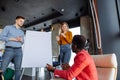 Young businesswoman preparing a presentation standing in front of a flip chart Royalty Free Stock Photo