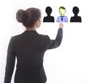 Young businesswoman selecting virtual online friends isolated Royalty Free Stock Photo