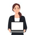 Young businesswoman showing blank screen laptop computer Royalty Free Stock Photo