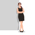 Young businesswoman standing and lean against wall, thinking something about new business company Royalty Free Stock Photo