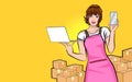 Young businesswoman take order online delivery concept