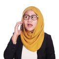 Young Businesswoman Talking Using Phone, Surprised Expression