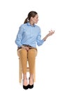 Young businesswoman wearing blue shirt and looking to side Royalty Free Stock Photo