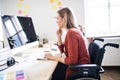 Businesswoman in wheelchair at the desk in her office. Royalty Free Stock Photo