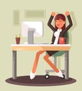 Young businesswoman working on a laptop on a new business idea. Successful business idea concept. Flat design