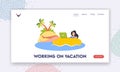 Young Businesswoman Working on Vacation Landing Page Template. Female Character Swim on Inflatable Ring in Ocean Royalty Free Stock Photo