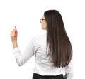 Young businesswoman writing on white background Royalty Free Stock Photo