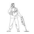 Young Busy Father Housekeeping And Working Vector