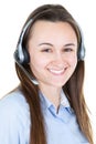 Young call center operator woman over white isolated background Royalty Free Stock Photo