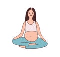 Young calm pregnant woman sitting in yoga position during meditation. Relaxed mother with belly meditating. Focused and