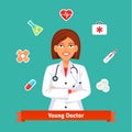 Young cardiologist doctor. Set of medicine icons Royalty Free Stock Photo