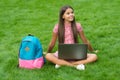 Young and carefree. Start up. child playing computer game. back to school. education online. knowledge day. kid learning Royalty Free Stock Photo